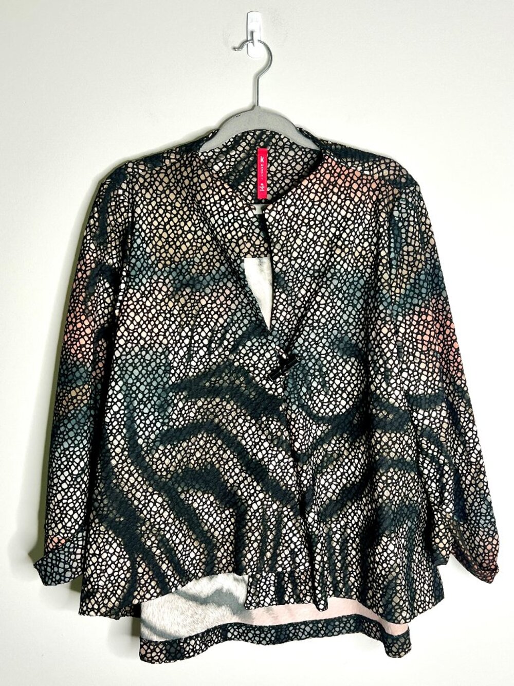 IC By Connie K Asymmetrical Art To Wear Toggle Blazer Jacket Artsy Abstract XL